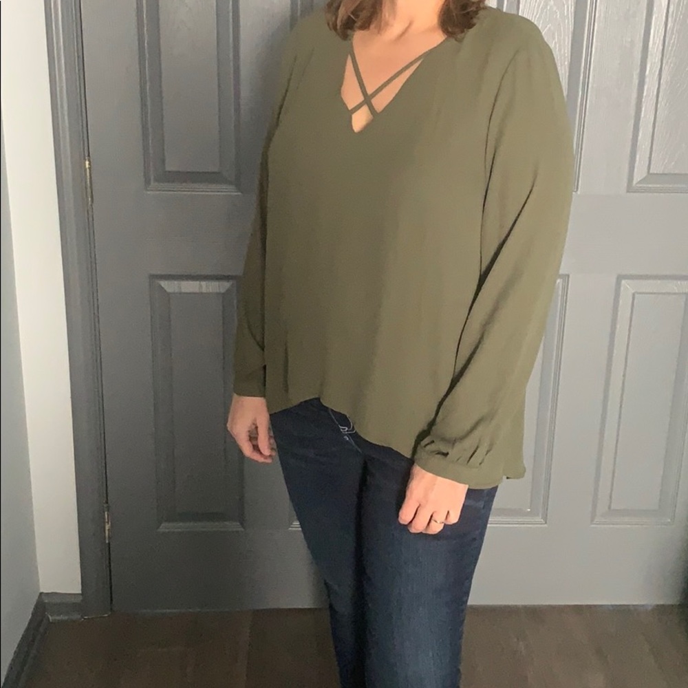 Stylish olive green long sleeve blouse